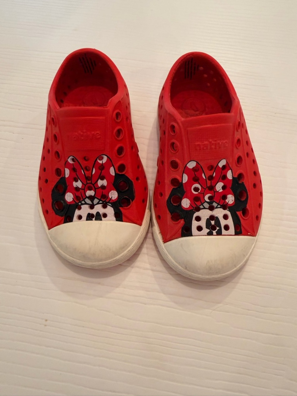 Native Kids Red Minnie Mouse Slip-Ons with White Toes